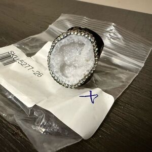 Druzy Geode Ring w/ Rhinestone Trim & Black Band